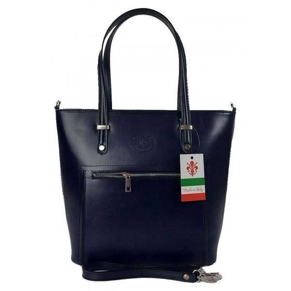 Włoska skórzana klasyczna torebka na ramię Vera Pelle ,format A4, Granatowa VBZ66BS