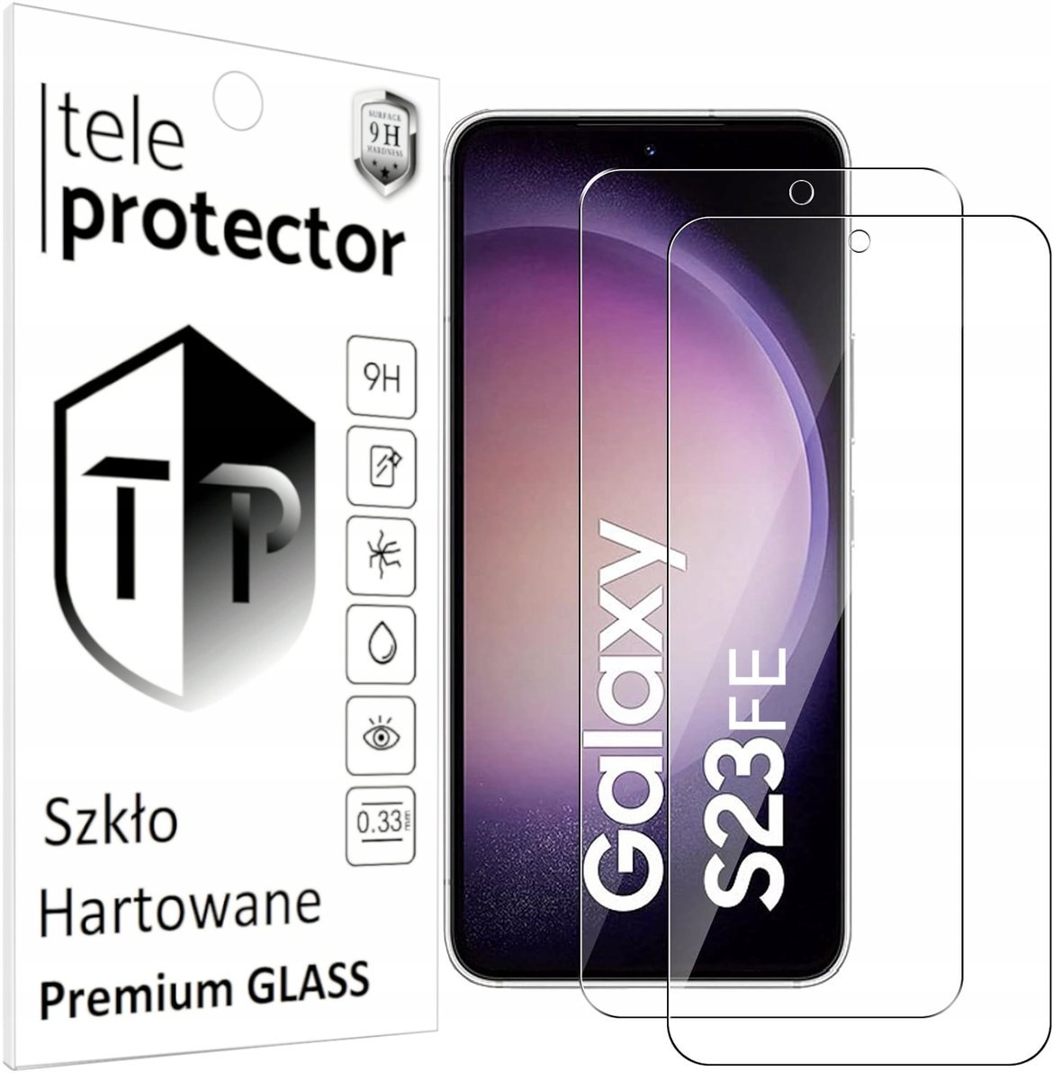 ZESTAW 2 SZTUK SZKŁO do SAMSUNG GALAXY S23 FE - SZKŁO HARTOWANE z OTWOREM