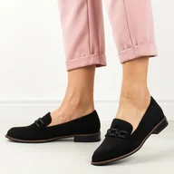 Mokasyny damskie - Czarne zamszowe mokasyny damskie Sergio Leone pb252 - miniaturka - grafika 1