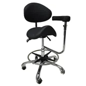 Krzesła i taborety kosmetyczne - Taboret kosmetyczny fryzjerski siodło z oparciem i podłokietnikiem krzesło hoker SPA mobilny - miniaturka - grafika 1