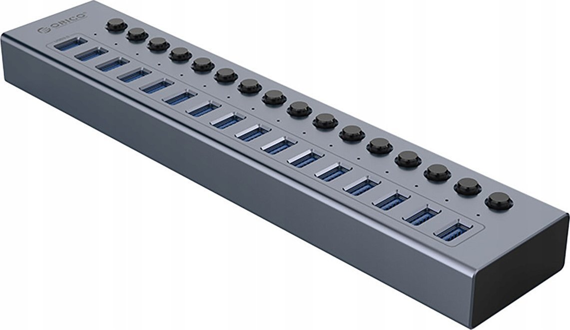 HUB USB Orico HUB 16-portowy z włącznikiem USB-A 3.0 - szary
