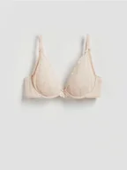 Biustonosze - Reserved - Siateczkowy biustonosz z haftem - kremowy - miniaturka - grafika 1