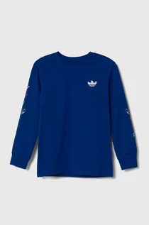 Bluzki dla chłopców - adidas Originals longsleeve bawełniany dziecięcy kolor niebieski z nadrukiem - grafika 1