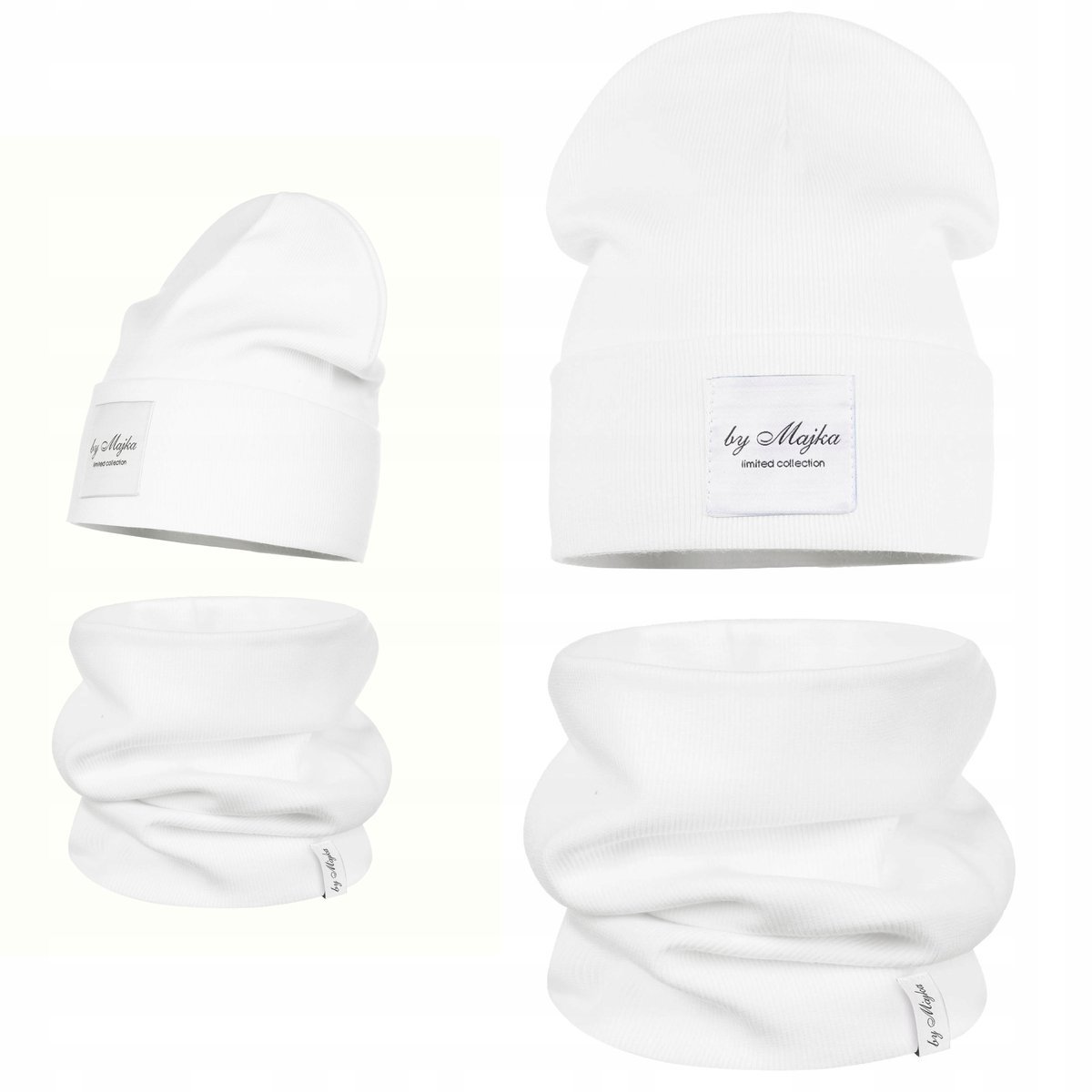 Wiosenny Komplet Dziecięcy Podwójny Materiał Czapka Komin Biały 38-42