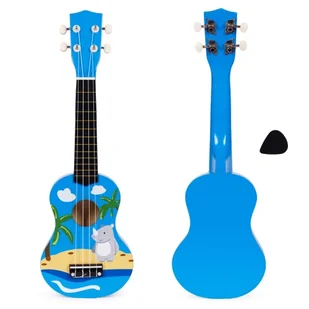 Gitara ukulele dla dzieci drewniana 4 struny nylonowe kostka do gry ECOTOYS - Instrumenty muzyczne dla dzieci - miniaturka - grafika 1