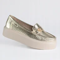 Mokasyny damskie - Mokasyny damskie skóra GOODIN GD-FL6101 ażurek lekkie klasyczne złote 41 - miniaturka - grafika 1
