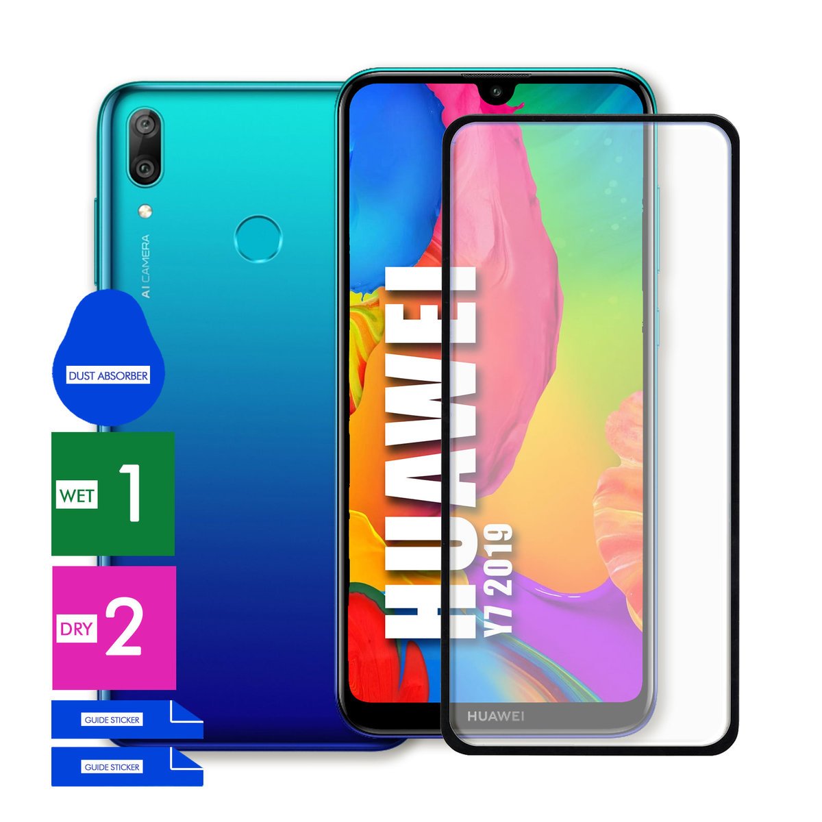 SZKŁO OCHRONNE DO HUAWEI Y7 2019 HARTOWANE 9H PEŁNE CAŁY EKRAN 5D JAKOŚĆ