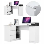 Biurka - Biurko narożne B20 155 cm lewostronne 3 szuflady 4 półki 1 drzwi Białe - miniaturka - grafika 1