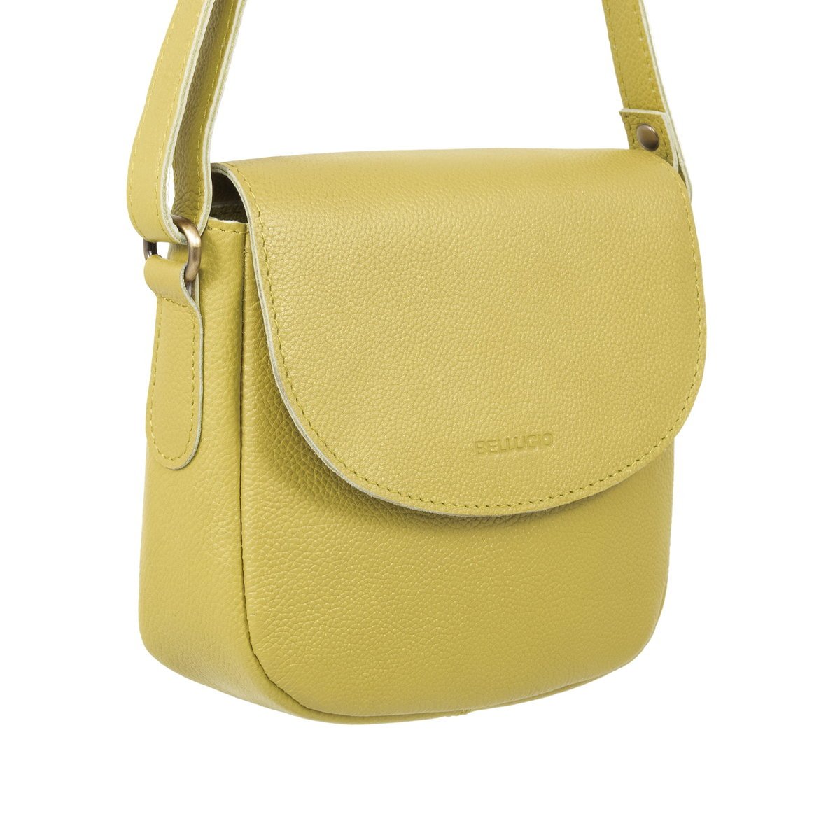 Skórzana torebka damska na ramię mini listonoszka limonkowa