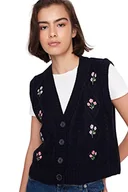 Kamizelki damskie - TRENDYOL Damska kamizelka z dekoltem w serek, w kwiaty, regularna, z dzianiny, granatowa, S, granatowy, S - miniaturka - grafika 1