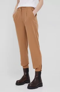 Sisley spodnie damskie kolor brązowy szerokie high waist - Spodnie damskie - miniaturka - grafika 1