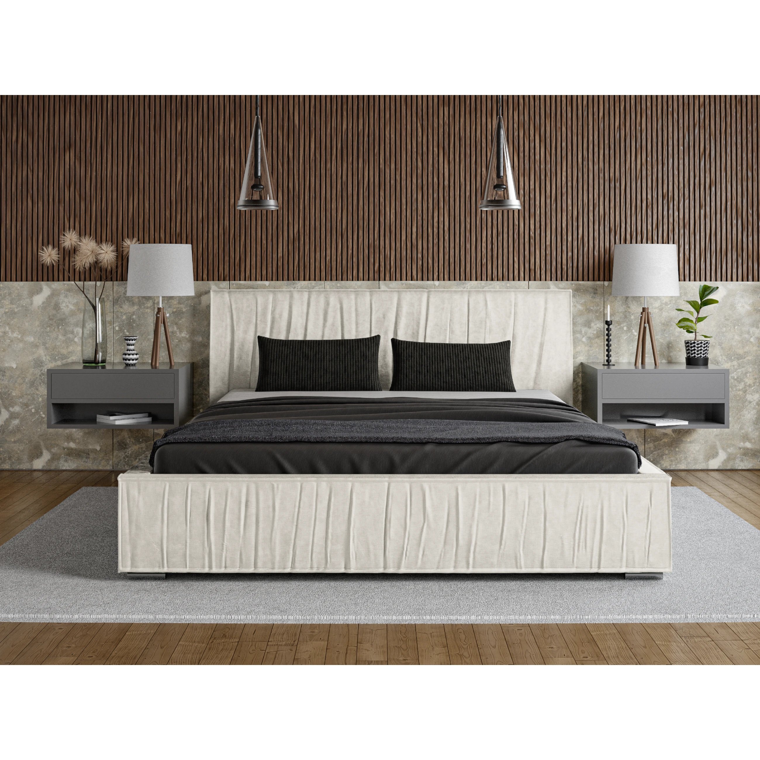 ADIDAR Elias łóżko tapicerowane 160x200cm stelaż metalowy z podnośnikami hydraulicznymi łóżko do przechowywania Beige Magic Velvet 2201