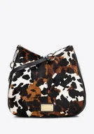 Torebki damskie - Torebka worek z naturalnego włosia z motywem zwierzęcym czarno - kremowa - miniaturka - grafika 1