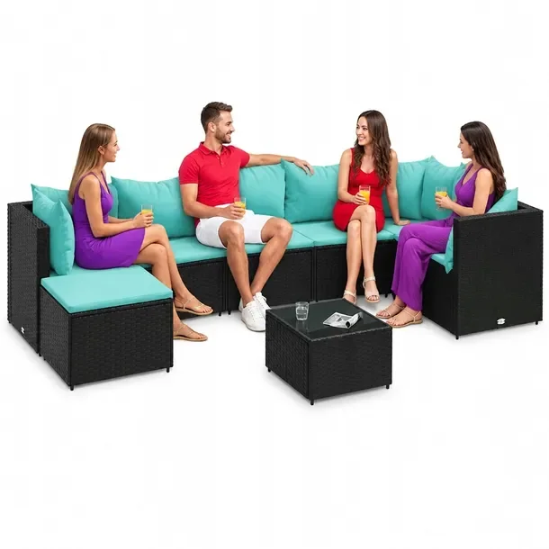 Zestaw wypoczynkowy rattan PE czarny, wymiary: sofy 63x63x57,5 cm, stolik 5