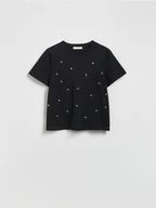 Koszulki i topy damskie - Reserved - T-shirt z aplikacjami - czarny - miniaturka - grafika 1