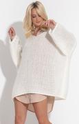 Swetry damskie - Ecru długi sweter tunika z wełną F1296, Kolor ecru, Rozmiar 42/44, Fobya - Primodo.com - miniaturka - grafika 1
