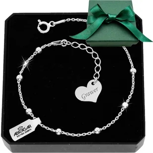 SREBRNA BRANSOLETKA KULKI 925 + SERCE GRAWER na PREZENT DLA NIEJ - Bransoletki - miniaturka - grafika 1