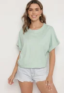 Koszulki i topy damskie - Jasnozielony T-shirt z Wiskozą o Kroju Nietoperza Tanariona - miniaturka - grafika 1