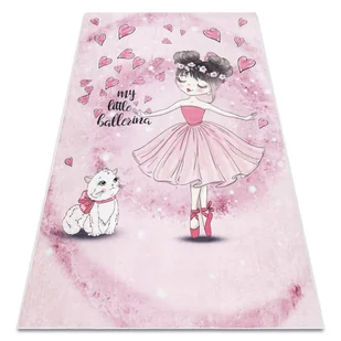 Dywan do prania BAMBINO 2185 Balerina, kotek dla dzieci, antypoślizgowy - różowy, 160x220 cm - Dywany dla dzieci - miniaturka - grafika 1