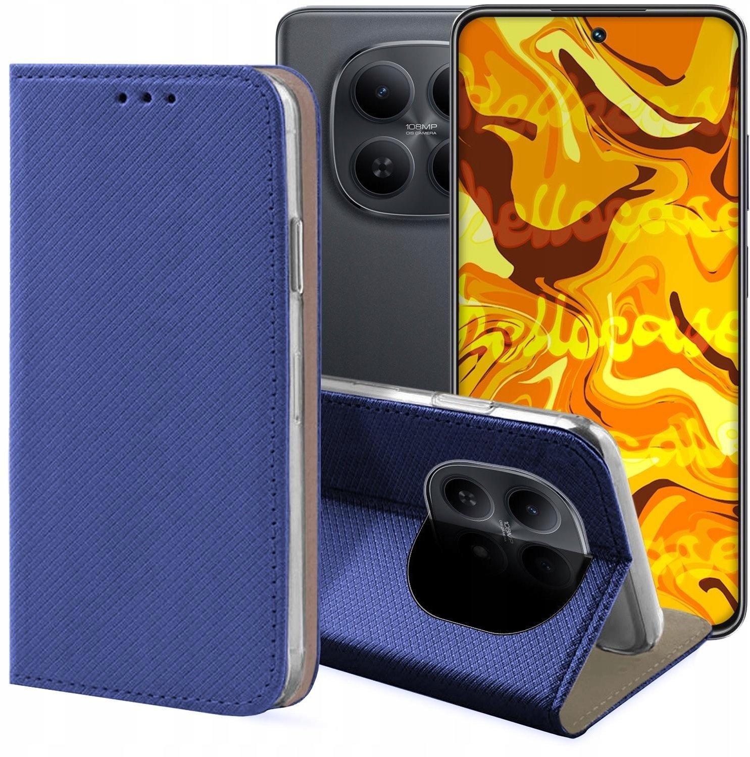 krainaGSM Etui z Klapką Do Xiaomi Redmi Note 15 5G Granatowe, Magnetyczne, Zamykane