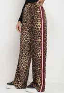 Spodnie damskie - Brązowe Szerokie Spodnie z Wiskozą i Gumką w Talii Ozdobione Lampasami Velonara - miniaturka - grafika 1