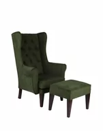 Taborety i hokery - -8% z kodem AUTUMN - Zestaw pufa Uszak + fotel Uszak Chesterfield, zielony, wygodny, tapicerowany, do salonu, z pikowaniem - miniaturka - grafika 1