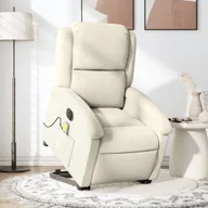 Fotele - vidaXL vidaXL Podnoszony fotel masujący, elektryczny, rozkładany, kremowy - miniaturka - grafika 1