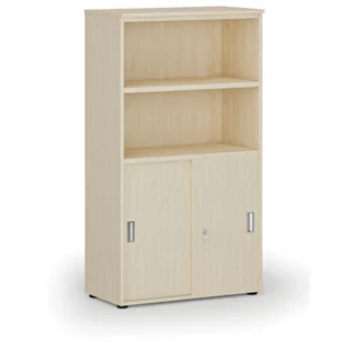 Szafa biurowa kombinowana PRIMO WOOD, drzwi przesuwne na 2 poziomach, 1434 x 800 x 420 mm, brzoza - Szafy biurowe - miniaturka - grafika 1