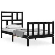 Łóżka - Rama łóżka z wezgłowiem, czarna, 100x200 cm, lite drewno Lumarko! - miniaturka - grafika 1