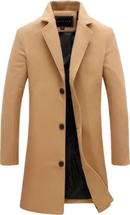 Płaszcz męski wełniany długi płaszcz zimowy slim fit trencz biznesowy płaszcz męski casual płaszcz męski stójka płaszcz przejściowy wygodny płaszcz męski, khaki - Płaszcze męskie - miniaturka - grafika 1