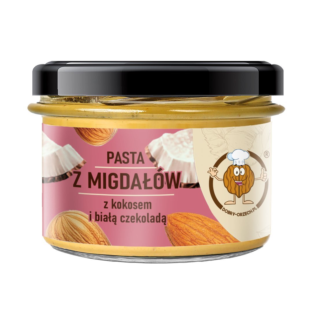 Pasta z migdałów z kokosem i białą czekoladą 180g