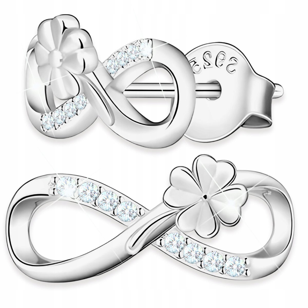 Kolczyki Srebrne ze Znakiem Nieskończoności Kwiaty Koniczynki SREBRO 925