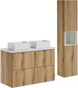 Meble łazienkowe - Zestaw meblowy 100cm z blatem, 2 umywalkami nablatowymi Gaja i szafką wysoką - miniaturka - grafika 1
