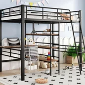 Łóżka dla dzieci i młodzieży - Łóżko antresola 90x200cm - z biurkiem i półkami do przechowywania - Czarne - miniaturka - grafika 1