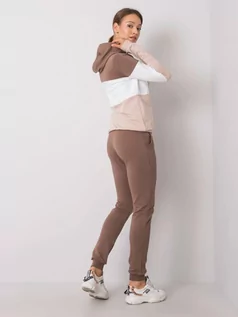 Komplety damskie - Komplet dresowy brązowy casual sportowy bluza i spodnie kaptur rękaw długi krótki nogawka ze ściągaczem długość długa troczki - grafika 1
