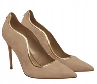 Czółenka - GUESS BEŻOWE CZÓŁENKA ZE SKÓRY NATURALNEJ SZPILKA ZŁOTE LAMÓWKI 37 GMB - miniaturka - grafika 1