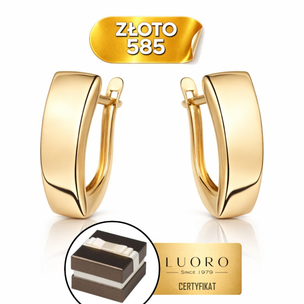 KOLCZYKI ZŁOTE 585 14K PROSTOKĄT DUŻE NA ANGLIELSKIM ZAPIĘCIU 1,5 CM