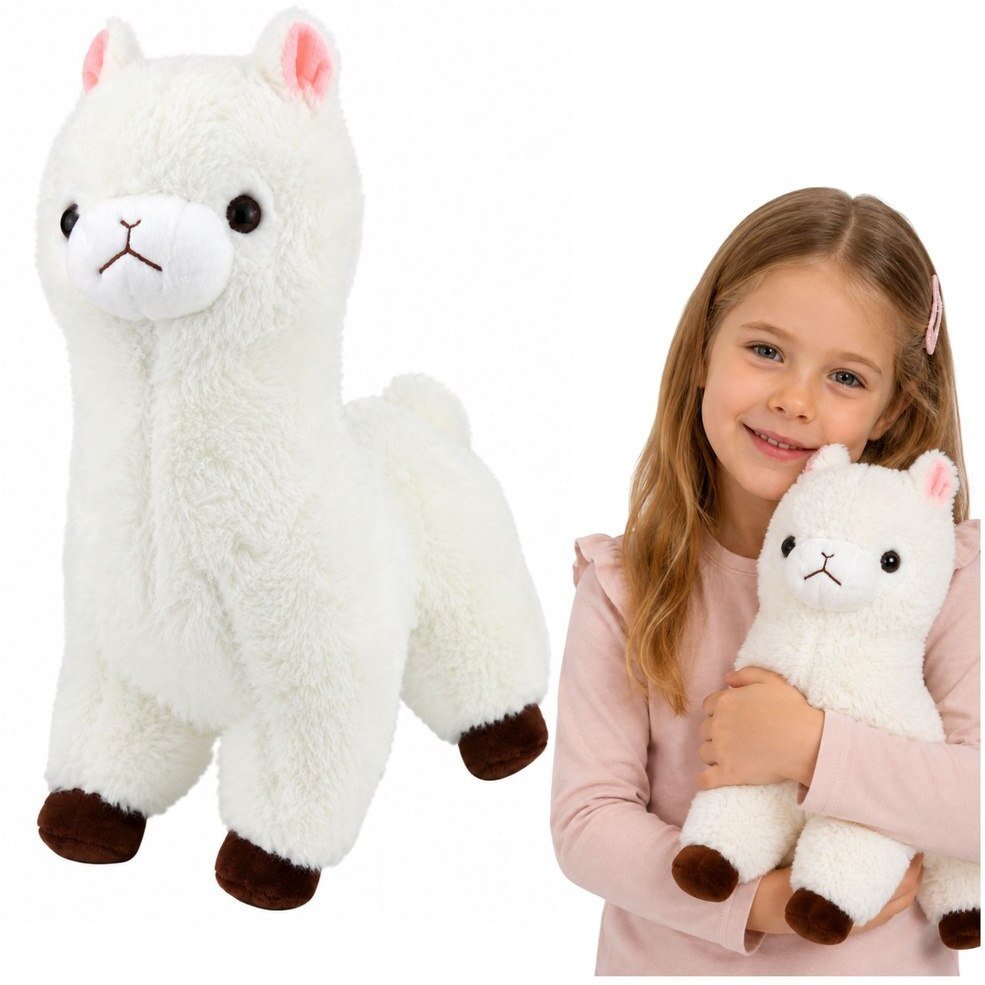 LeanToys Pluszowa Alpaka Lama Maskotka Przytulanka Miękkie Futerko Biała 38 cm