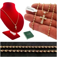 Łańcuszki - Złoty Naszyjnik Z Krzyżykiem 18K Stal Chirurgiczna Łańcuszek + Zawieszka - miniaturka - grafika 1