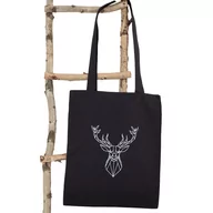 Torby i wózki na zakupy - Torba bawełniana, czarna, zakupowa z haftem – jeleń - miniaturka - grafika 1