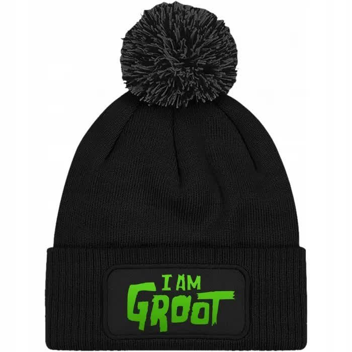 Czapka Czarna z Pomponem I AM GROOT Zimowa Na Prezent Wzory