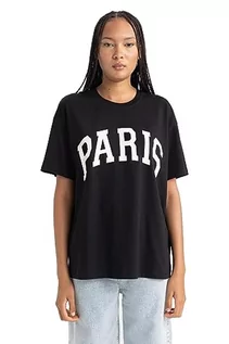 Koszulki i topy damskie - DeFacto Damska koszulka – klasyczna koszulka oversize dla kobiet – wygodna koszulka dla kobiet, czarny, S - grafika 1