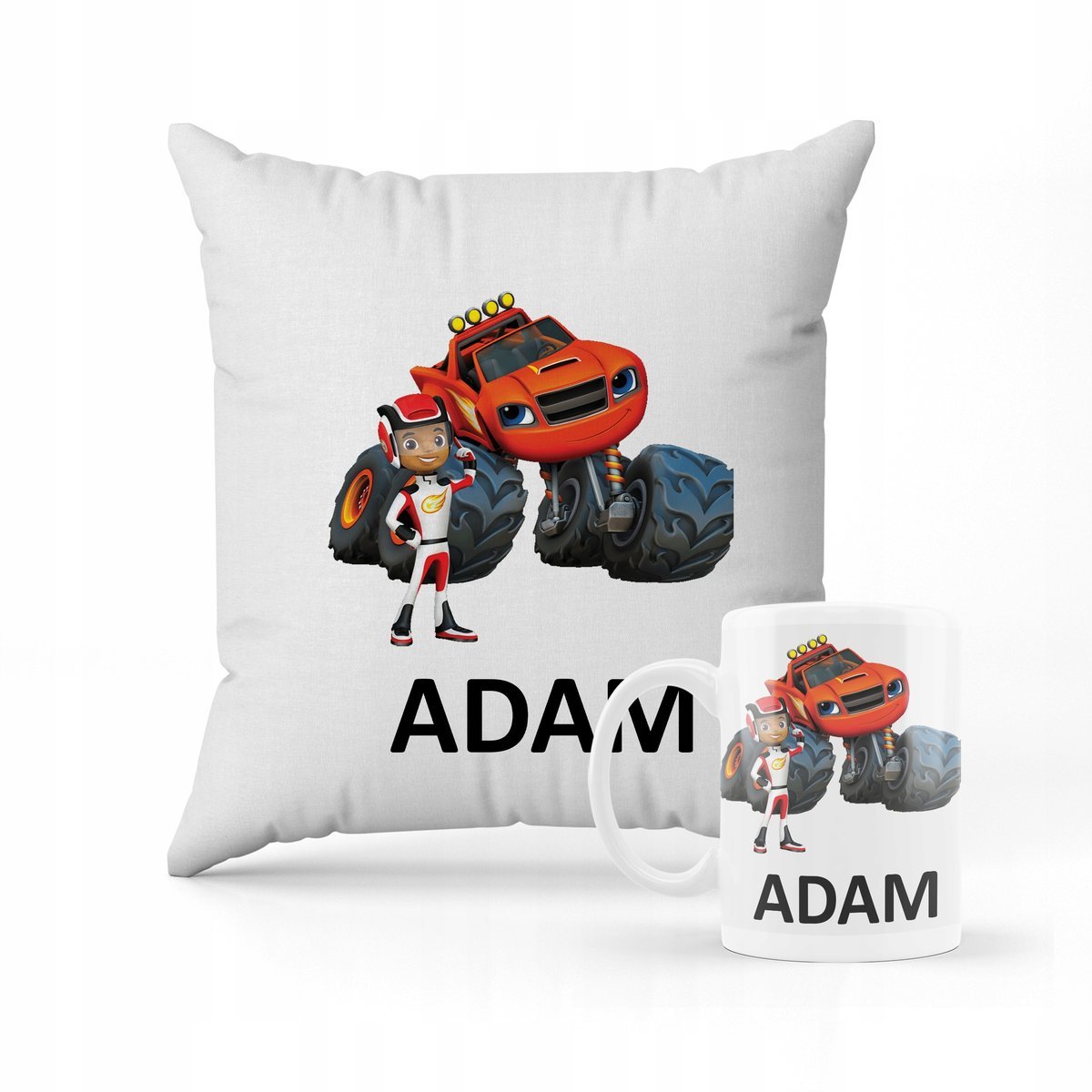 ZESTAW PODUSZKA + KUBEK BLAZE I MEGA MASZYNY +IMIĘ