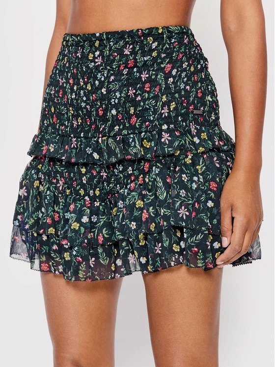 Pepe Jeans spódnica prosta mini falbana rozmiar XL kwiaty kolorowa