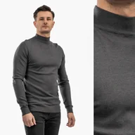 Swetry męskie - Sweter Męski Półgolf Elegancki Wiskoza Dopasowany Ciemny Szary XL Szary - miniaturka - grafika 1