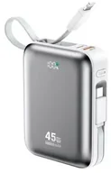 Powerbanki - BWOO Power bank P77 45W, 10000 mAh z 2 kablami usb-c i lightning, szary - miniaturka - grafika 1