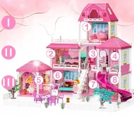 Domki dla lalek - DUŻY DOMEK DLA LALEK WILLA MEBLE LALKI PIESKI TARAS PLAC ZABAW ZJEŻDŻALNIA - miniaturka - grafika 1