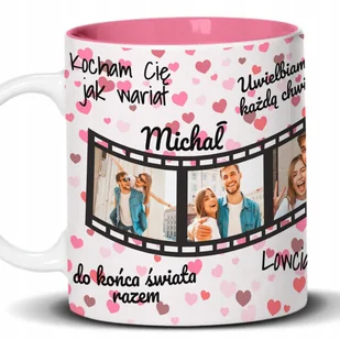 Kubek Z Nadrukiem MIŁOŚĆ Twoje Imię Biało Różowy Kreator - Kubki - miniaturka - grafika 1