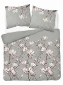 Pościel - Pościel Szara Z Kwiatami Magnolii Różowej – 220X200 – Kolekcja Naturalis - miniaturka - grafika 1