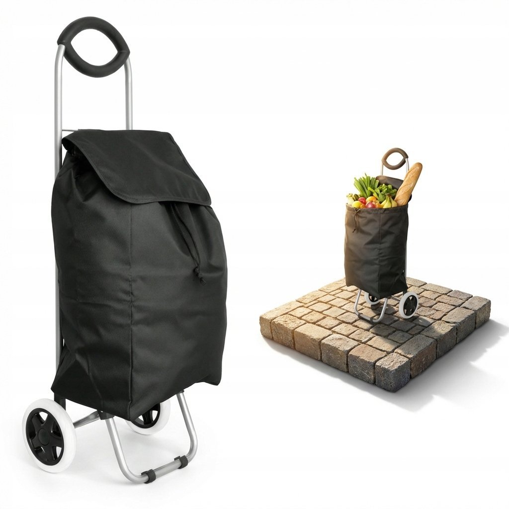 WÓZEK NA ZAKUPY torba zakupowa na kółkach składany lekki pojemny czarny